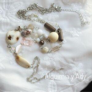 Statement chain tassels beaded charm 35” extra long neutral gemstone necklace